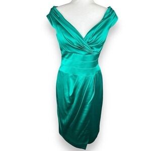 Kay Unger Emerald Green Satin Cocktail Dress Womens Size 6 Glam Formal $350